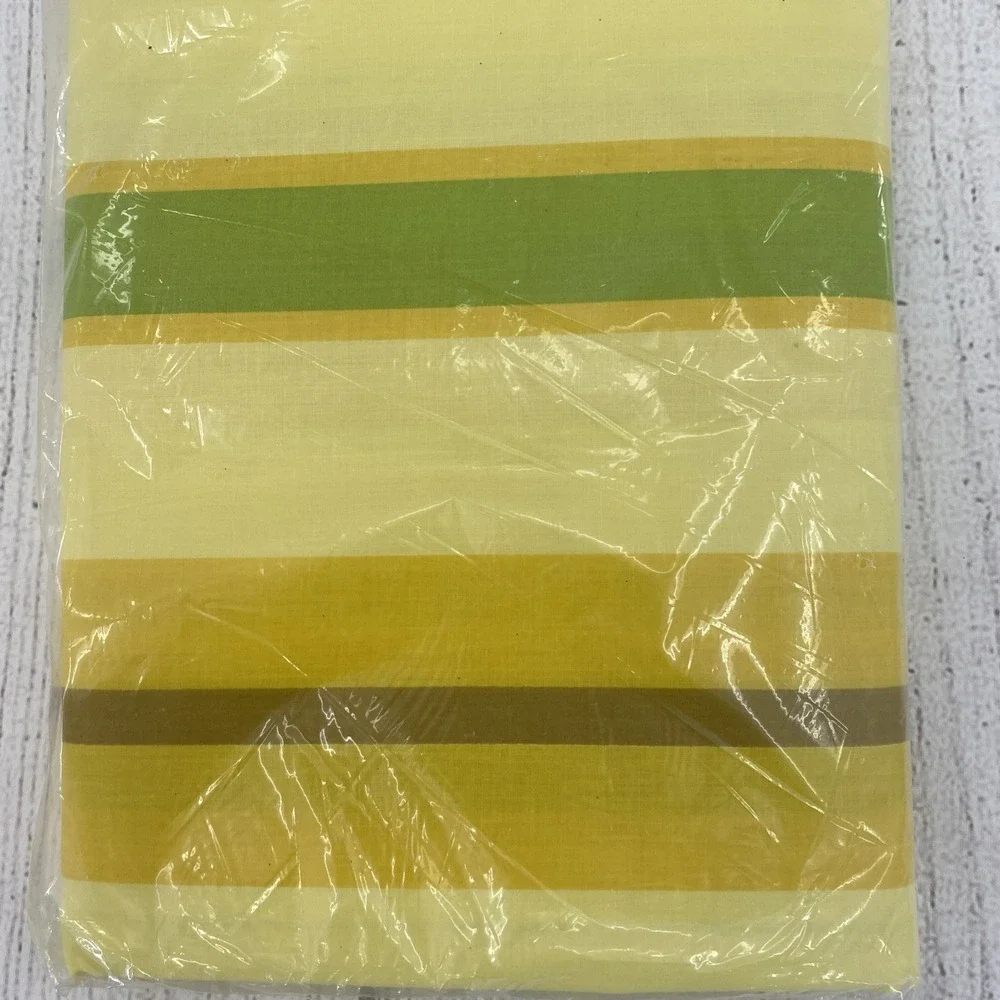 Sears Mixables Twin Flat Sheet Sierra Stripe Yellow Green Percale Vintage 70s